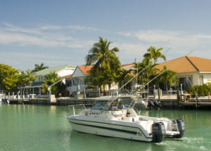 image of a boat going down a canal in the Florida Keys